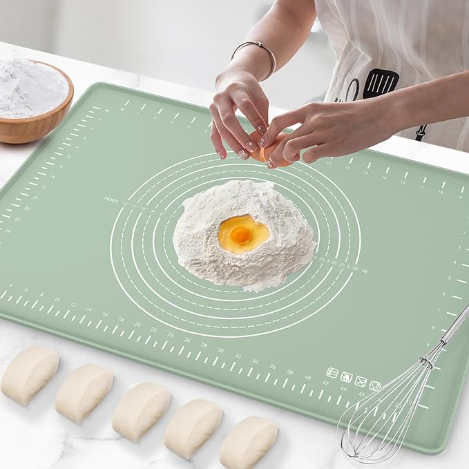  Silicone Baking Mat 70cm x 50cm Extra Thick Dough Rolling Mat with Measurements and Edge Heightening Non-stick Food Grade Silicone Pastry Mat for for Pastry Bread Cookies Pizza Fondant Pasta