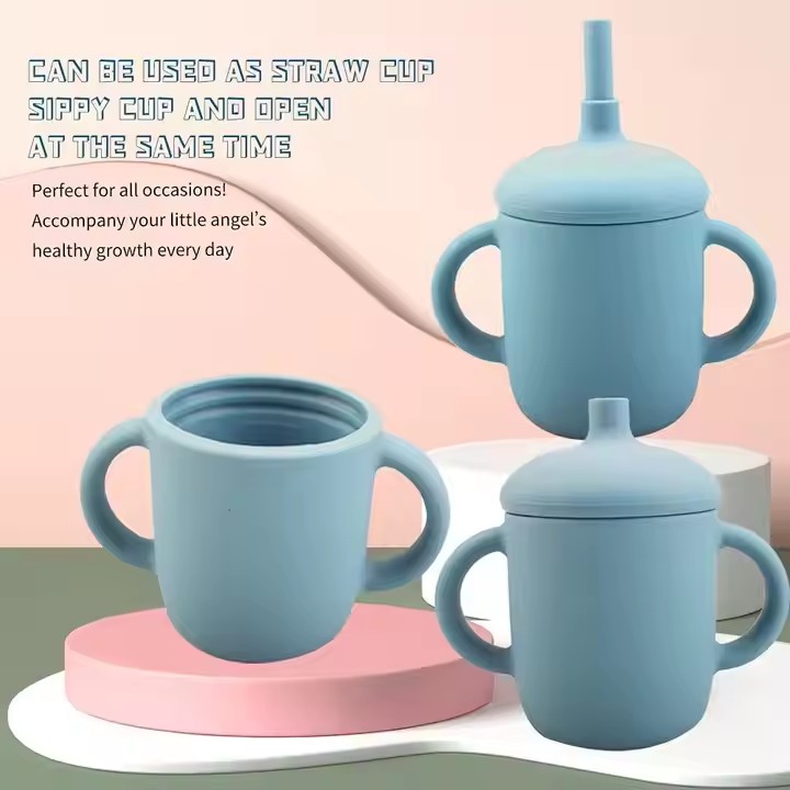 Silicone Training Cup Sippy Cup with Straw Baby Drinking with lids Snack Silicone Toddler Cup