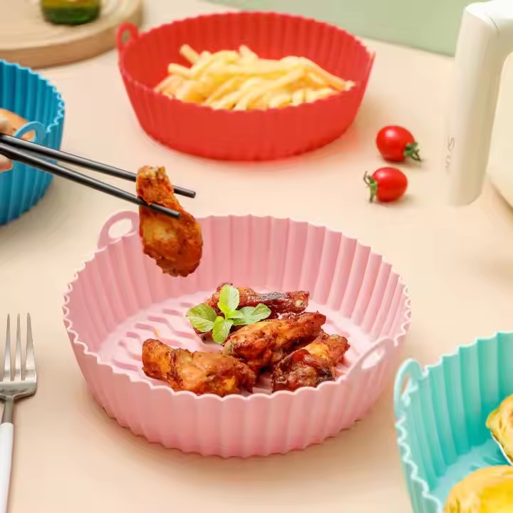 Non-stick Large Round Shape Silicone Air Fryer Liners 7.5inch Reusable Circle Air Fryer Silicone Pots For Air Fryer
