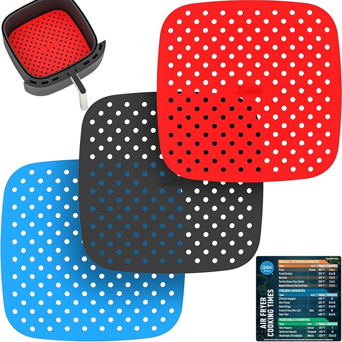 Air Fryer Liners Silicone 3 Pack for 2QT Air Fryers - 6.5 Square Silicone Air Fryer Liners - Reusable Easy to Clean Air Fryer Accessories - Non-Stick Parchment Paper Replacement