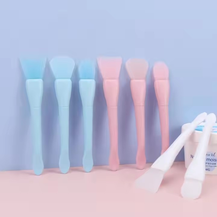 DIY Beauty Tool Soft Silicone Face Mask Brush Double Head Facial Mud Mask Applicator Brush with Spoon